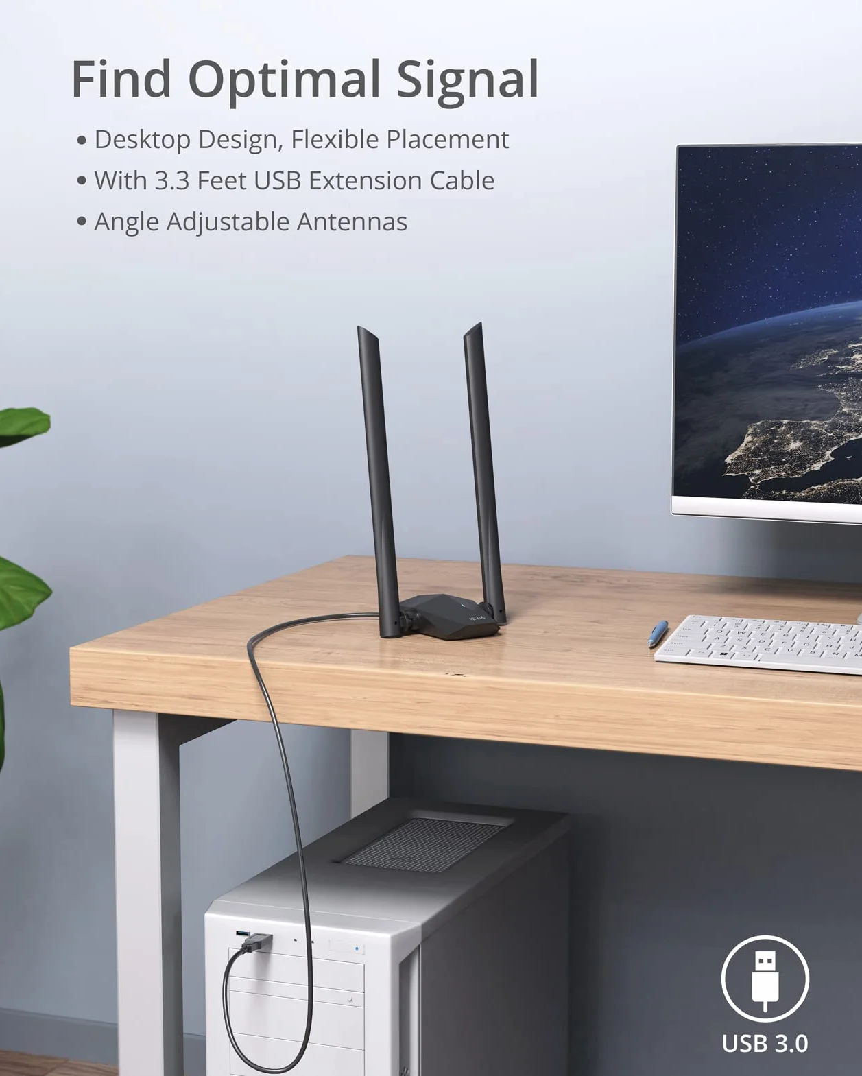BrosTrend AX1800 High Gain WLAN Stick für PC, WiFi 6 Stick hohe Reichweite, DualBand 1201Mbit/s 5GHz + 574Mbit/s 2.4GHz, USB WLAN Adapter Langstrecken mit Zwei 5dBi-Antennen, NUR für Windows 10/11
