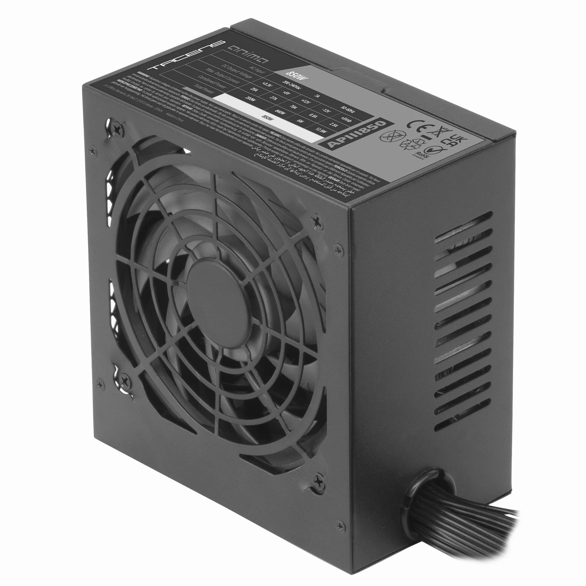 Tacens Anima APIII850, ATX 850W Netzteil, SMD- und DC-DC-Technologien, 85% Effizienz 12V, Ultra-leiser 12cm Lüfter, Japanische Kondensatoren 105º, Carbonfaser-Kabel, Schwarz