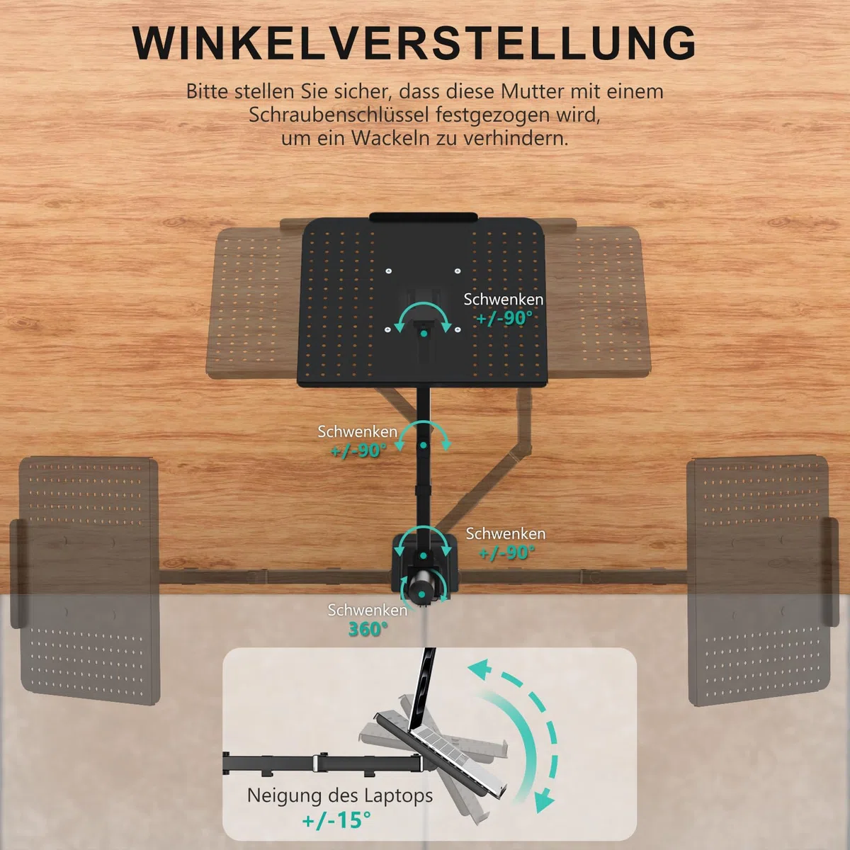 WALI Laptop Halterung für Schreibtisch – Ergonomisch Optimiert, Für 17 Zoll Laptops, Voll Verstellbar mit Belüfteter Kühlplattform, 10 kg Tragkraft (M00LP),Schwarz