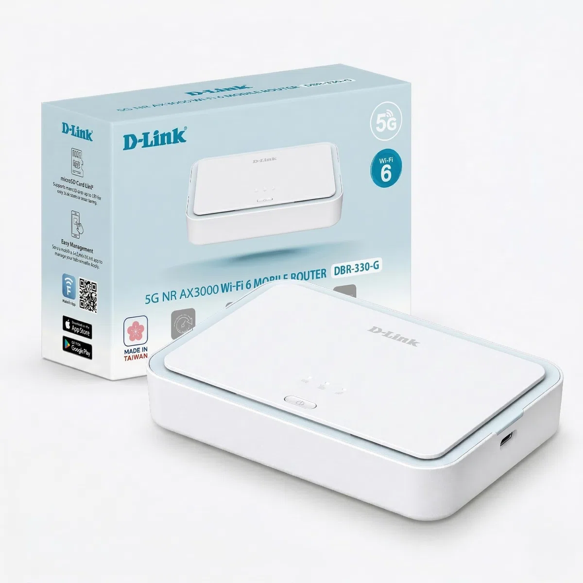D-Link 5G NR AX3000 Mobiler Wi-Fi 6 Router (DBR-330-G) – Bis zu 4,67 Gbit/s 5G, Dual-Band AX3000, 5260-mAh-Akku, 32 Geräte, MicroSD-Freigabe, USB-C, Tragbarer 5G-Hotspot