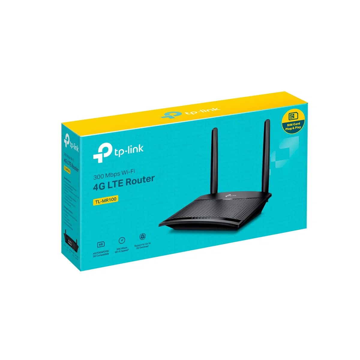TP-Link TL-MR100 LTE Router, 4G Router unterstützt SIM Karten, 4G Cat4 bis zu 150 Mbit/s, WLAN 2.4GHz N300, 2X 100 Mbps Ports, Plug and Play, bis zu 32 Geräte, Kindersicherung, Gast-Netzwerk