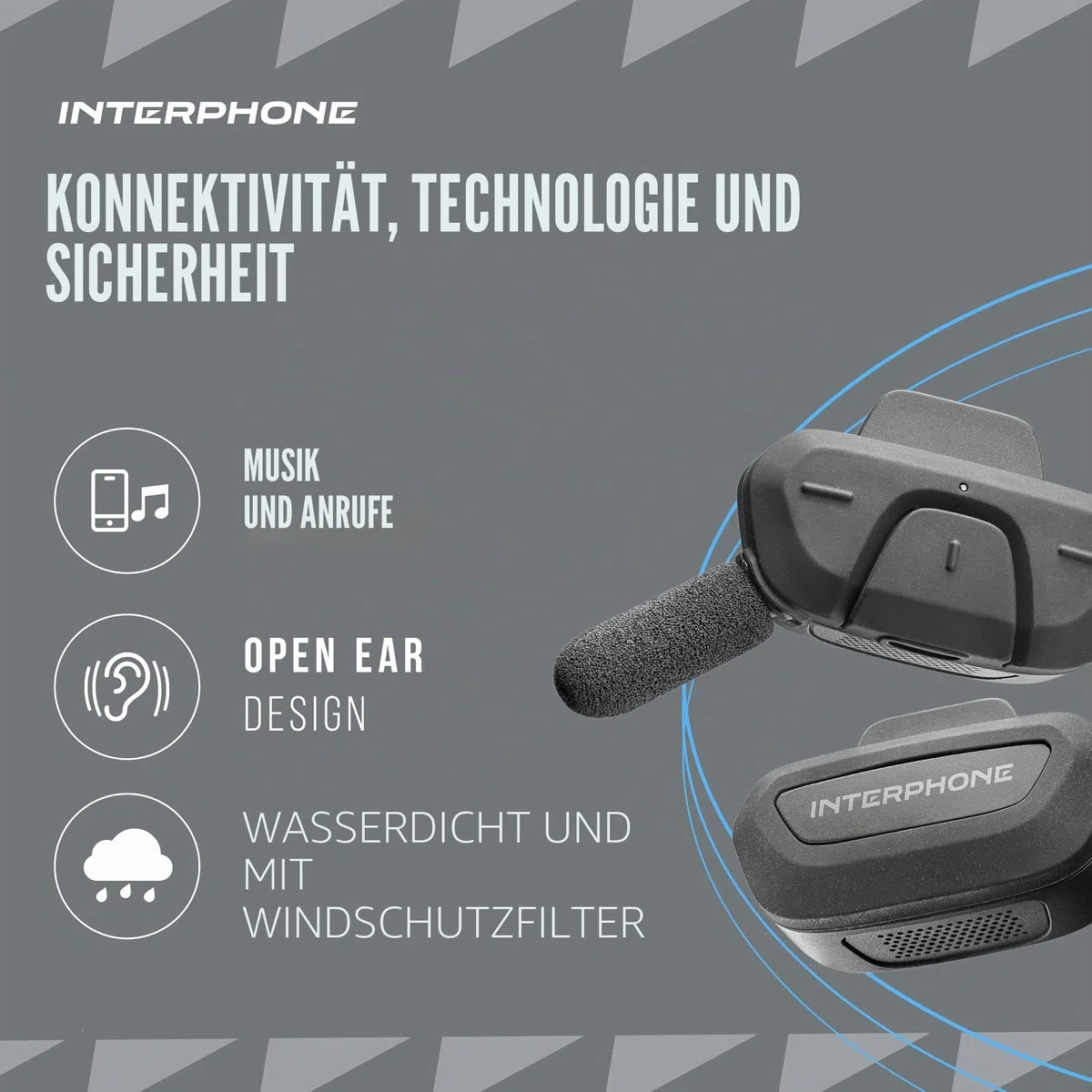 INTERPHONE Aerial Dual-Fahrrad-Gegensprechanlage für die Kommunikation zwischen 2 Fahrern bis zu 300 m, Gegensprechanlage für Fahrradhelm mit Bluetooth für GPS, Musik und Anrufe, wasserdicht und mit