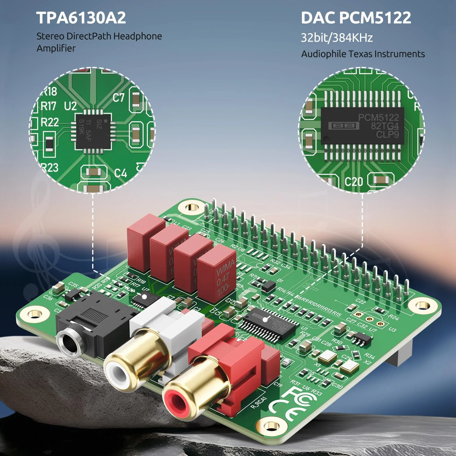 InnoMaker HiFi DAC HAT für Raspberry Pi 5/4/3B+/Zero | PCM5122 384kHz/32bit DAC Audio-Erweiterungskarte | Duale Oszillatoren & DOP | RCA/3.5mm Ausgang, 112dB SNR