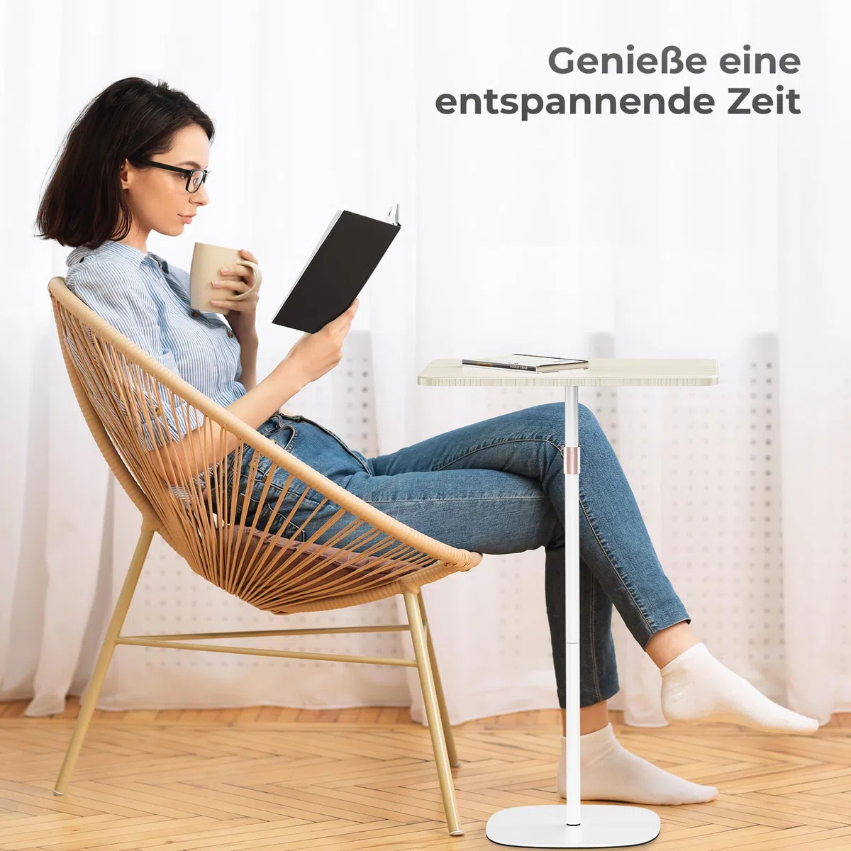 Tragbarer Laptop-Ständer, höhenverstellbarer Beistelltisch für Sofa/Nachtschrank, eleganter Holz-Rednerpult-Ständer, mobiles Podium für Zuhause, Büro und Schule, Weiß