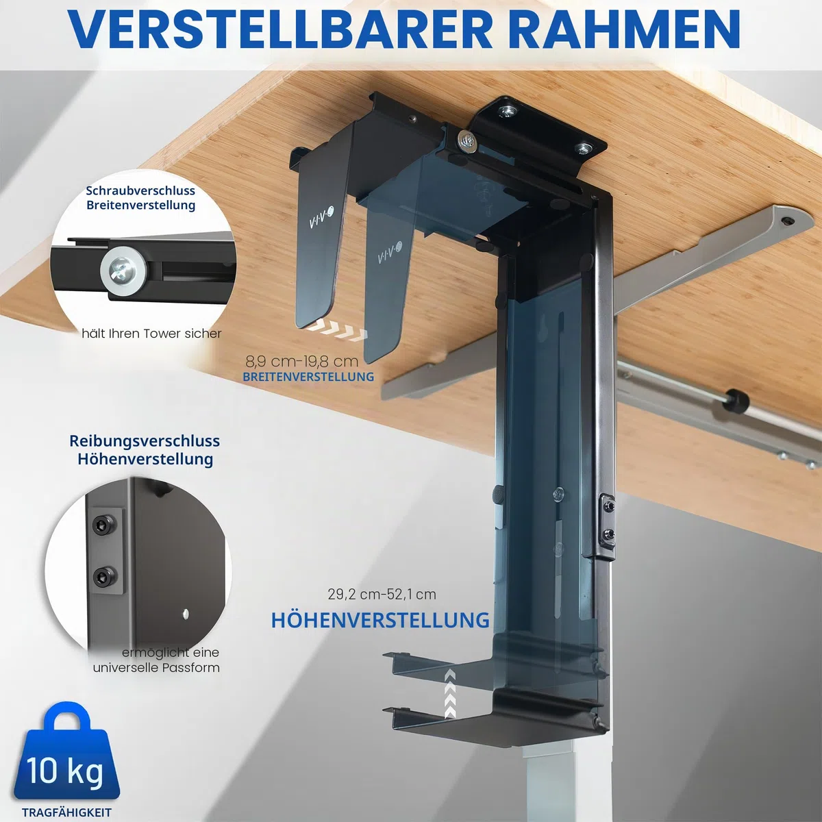 VIVO MOUNT-PC01 Verstellbare PC-Halterung für Schreibtisch und Wand, Computergehäuse-Halterung mit Drehgelenk und sicherer Verriegelung, schwarz, MOUNT-PC01