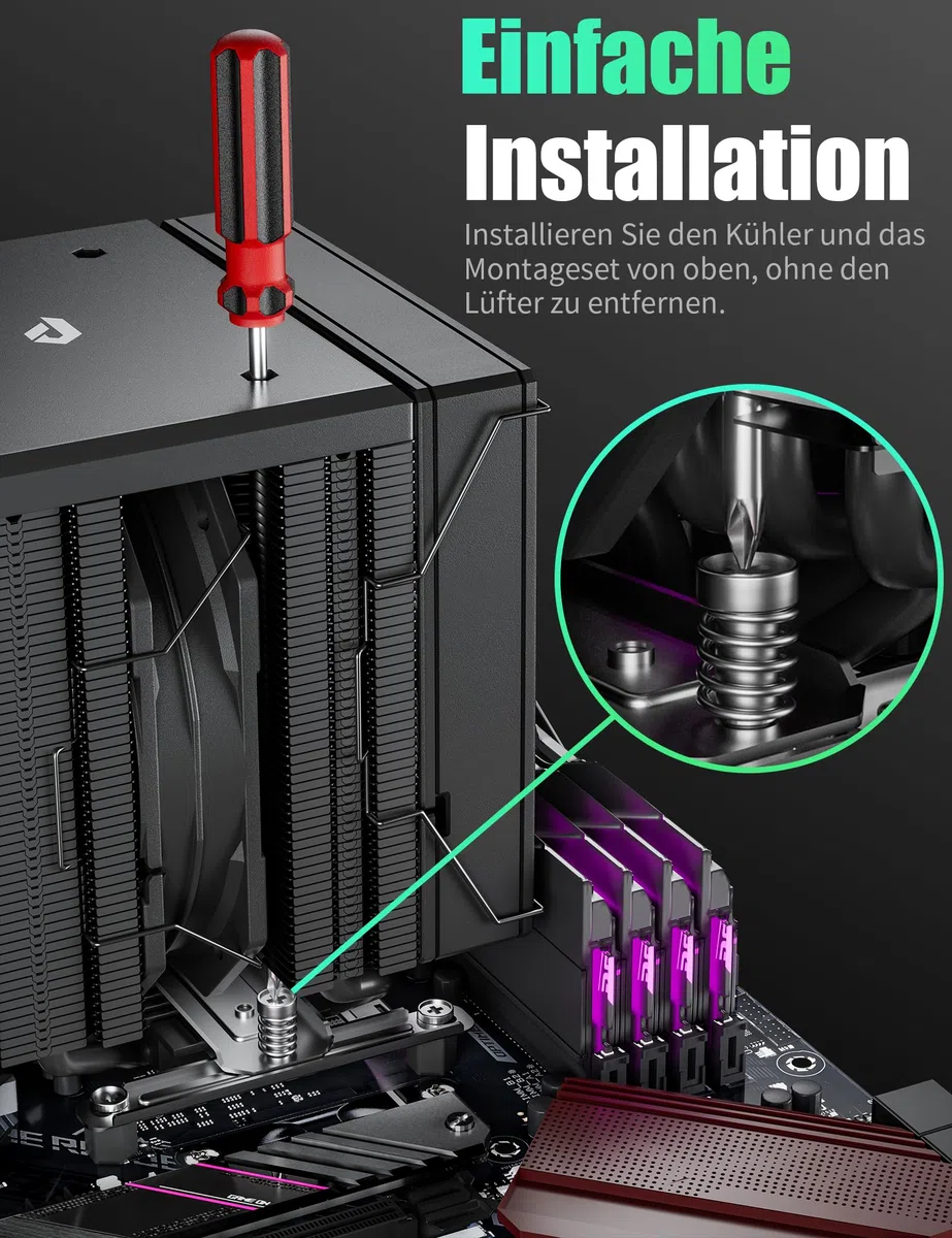 upHere gaming CPU Cooler,Dual Tower 6 Heat Pipes CPU Kühler,2 * 120MM PWM Lüfter,Ohne Entfernen des Lüfters zu Installieren den CPU Kühler,für AMD AM4 AM5/Intel 2011/2066 (X79/X99),PC Kühler,UE2K6.