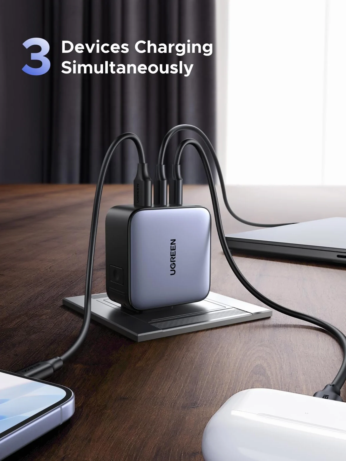 UGREEN Nexode 65W USB C Ladegerät GaN Netzteil 3-Port Travel Charger mit EU/US/UK Stecker Reiseladegerät Weltweit kompatibel mit MacBook, iPhone 17 Pro Max, 16, S25 Ultra, S24+, S23 usw