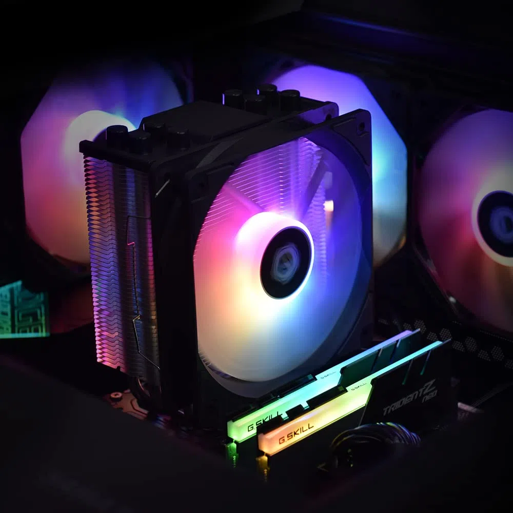 ID-COOLING SE-214-XT ARGB CPU-Kühler, 4 Heatpipes, CPU-Luftkühler, ARGB-Lichtsynchronisation mit Motherboard (5 V 3-poliger Stecker), CPU-Lüfter für Intel/AMD, LGA 1700 kompatibel