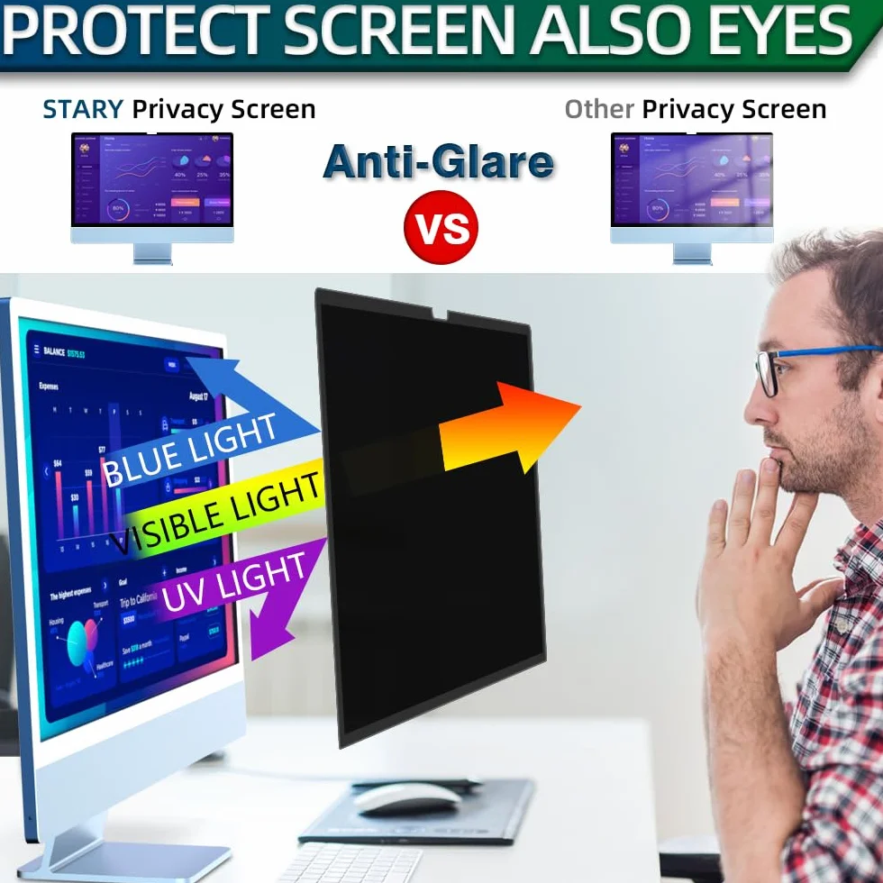 STARY Computer Sichtschutzfilter für iMac 24 Zoll 2021-2024 (M1) - abnehmbar blendfrei, kratzfest, blaues Licht, blockierend, Sichtschutz für iMac 24 zoll für Vertraulichkeit der Daten