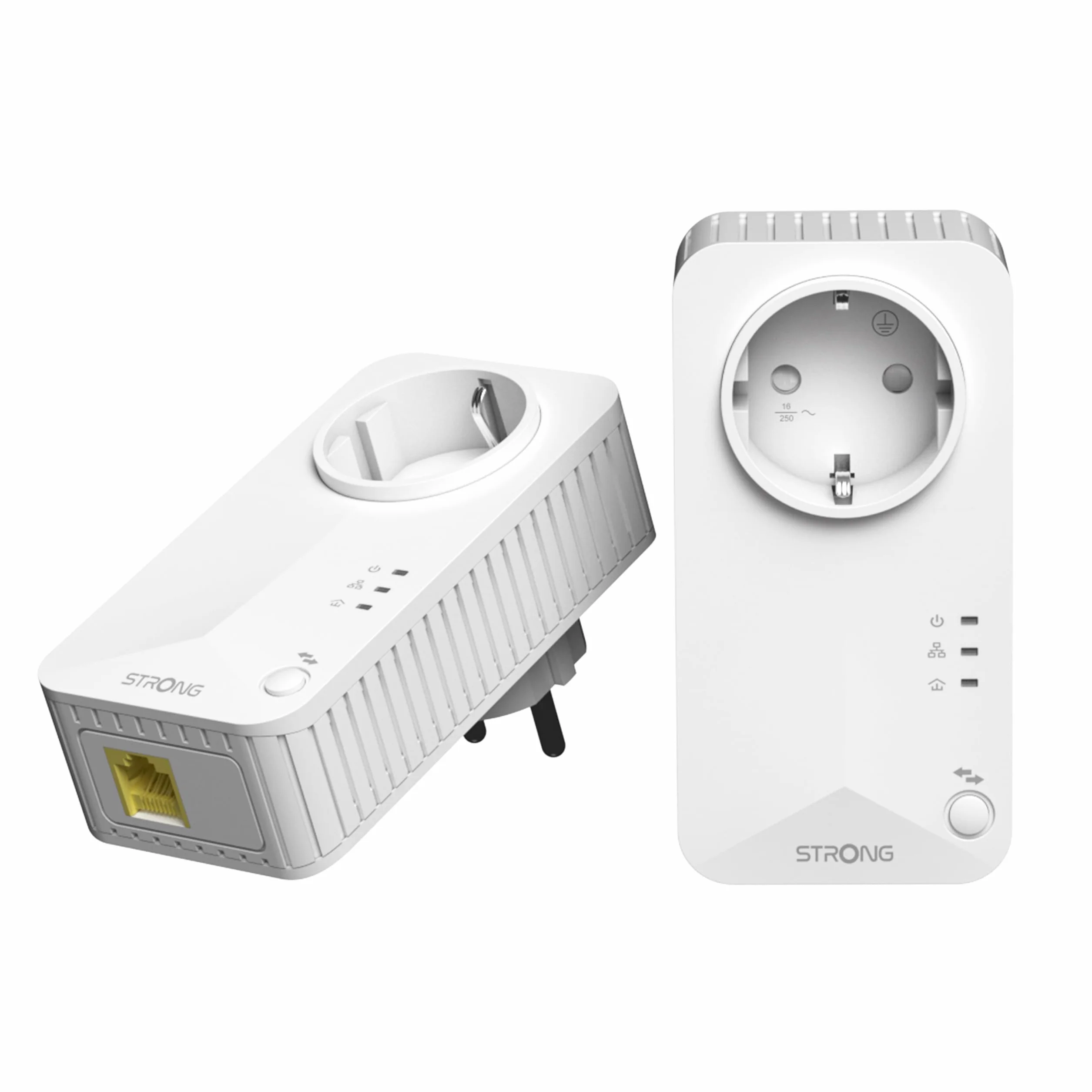 STRONG AV600 Mbit/s Powerline Adapter Setmit Steckdose, HomePlug AV2 Powerline Internet Verstärker, Plug & Play, EIN-Knopf-Sicherheit, Energiesparmodus, 100 Mbit/s LAN Ports, ideal für TV, PC