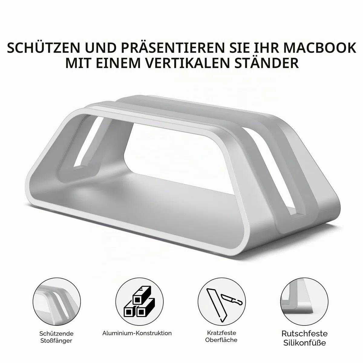HumanCentric Vertikaler Laptop-Ständer für MacBook, kompatibel mit MacBook Pro Ständer, MacBook Air Ständer, Aluminium, silberner