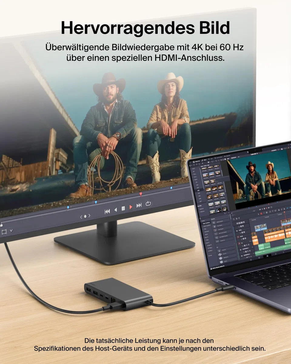 Belkin Connect 8-in-1 USB C Hub, Bildschirmauflösungen bis zu 4K bei 60 Hz – geeignet für Mac-, Windows- und Chromebook-Laptops; 100 W PD; Datentransfer mit 10 Gbit/s; 2,5-Gbit/s Ethernet – Schwarz