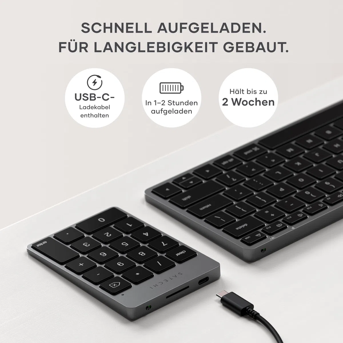SATECHI 18-Tasten Bluetooth Zahlenblock – Kabelloser Aluminium 18-Tasten Nummernblock – USB-C wiederaufladbares Numpad, Ziffernblock für MacBook, Windows, iMac, Mac mini, Laptops & mehr – Space Grau