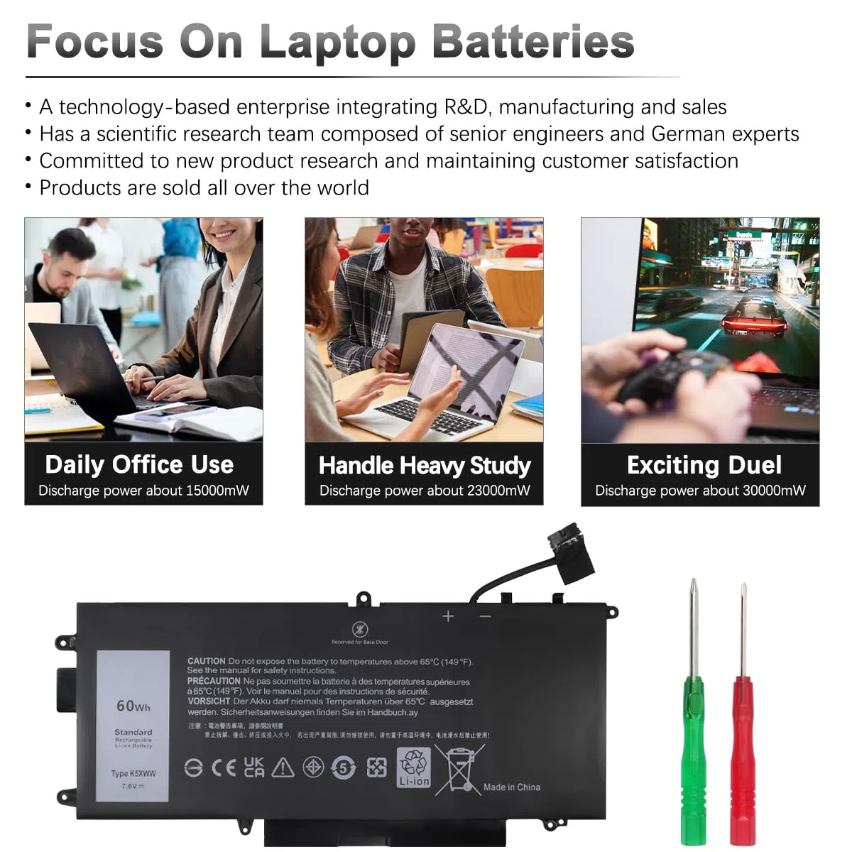 60Wh K5XWW 71TG4 Laptop Akku Kompatibel mit Dell Latitude 7390 2-in-1, Latitude 5289 2-in-1, Latitude 7389 2-in-1, Latitude L3180 Series P29S001 P29S002 725KY N18GG 6CYH6 7.6V