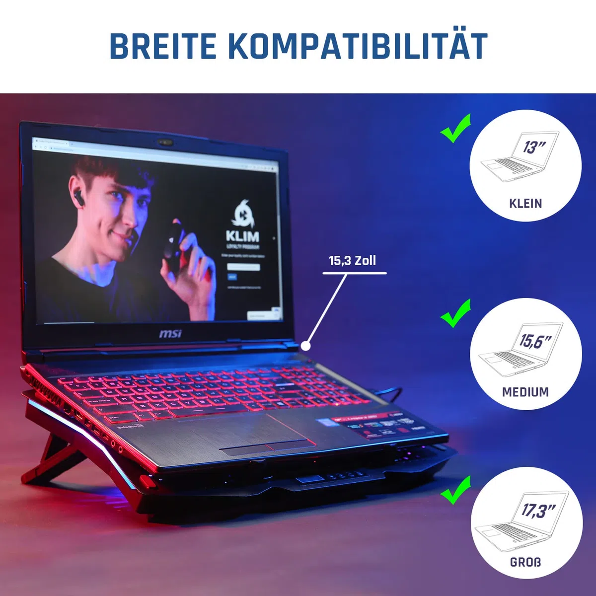 KLIM Halo + Laptop Kühler mit RGB Beleuchtung + 11" - 17" + Gaming Laptop Lüfter Pad für den Schreibtisch + USB Notebook Kühler + sehr stabil und leise + Kompatibel mit Mac und PS4 - NEU