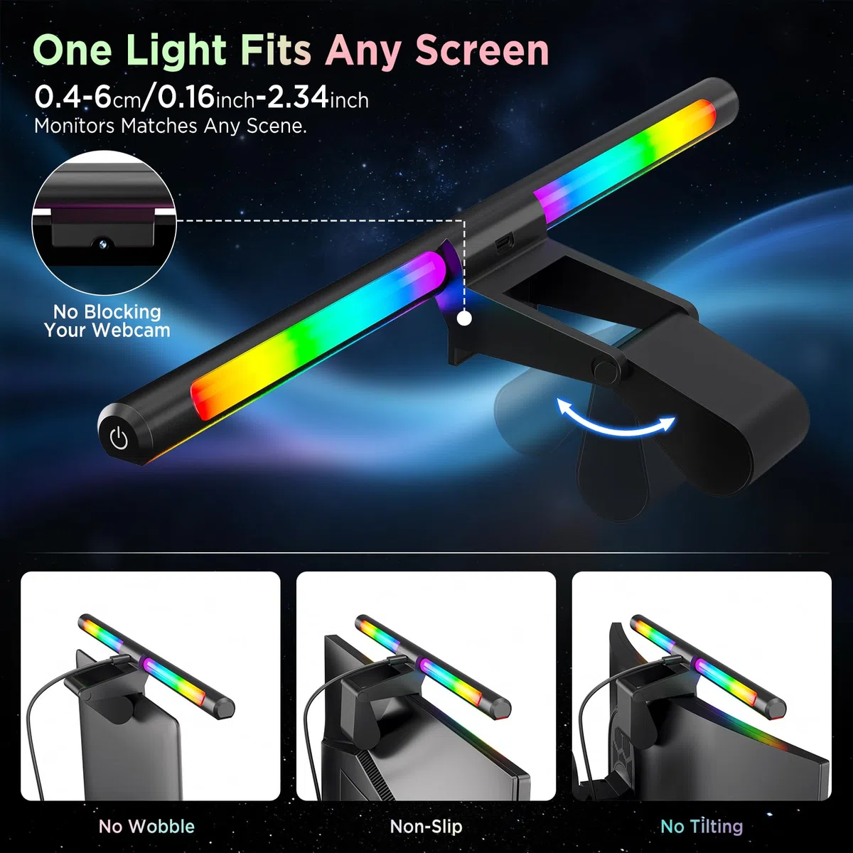 Quntis Computer Monitor Lampe mit Gaming Deko RGB Hintergrundbeleuchtung, 40cm Monitor Light Bar mit Touch Control, Anti-blaues Licht, USB Bildschirmlampe mit einstellbarer Farbtemperatur Helligkeit