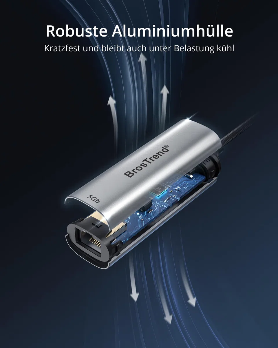 BrosTrend 5Gbps USB C LAN Adapter, 5000Mbit/s USB Ethernet Adapter Netzwerkadapter Plug-and-Play für Windows, MacOS iOS, Linux etc. kompatibel mit PC, MacBook iPad (Thunderbolt 5/4/3), Lifetime-Schutz