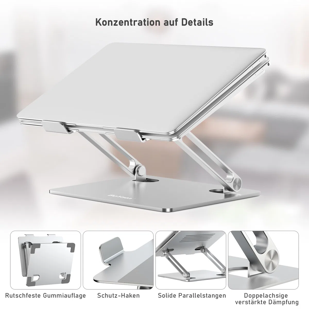BoYata Laptopständer, Multi-Angle Laptop Ständer mit Heat-Vent, Verstellbarer Notebook Ständer Kompatibel für Laptops (10-15 Zoll) einschließlich MacBook Pro/Air, Dell, HP, Samsung (Silber)
