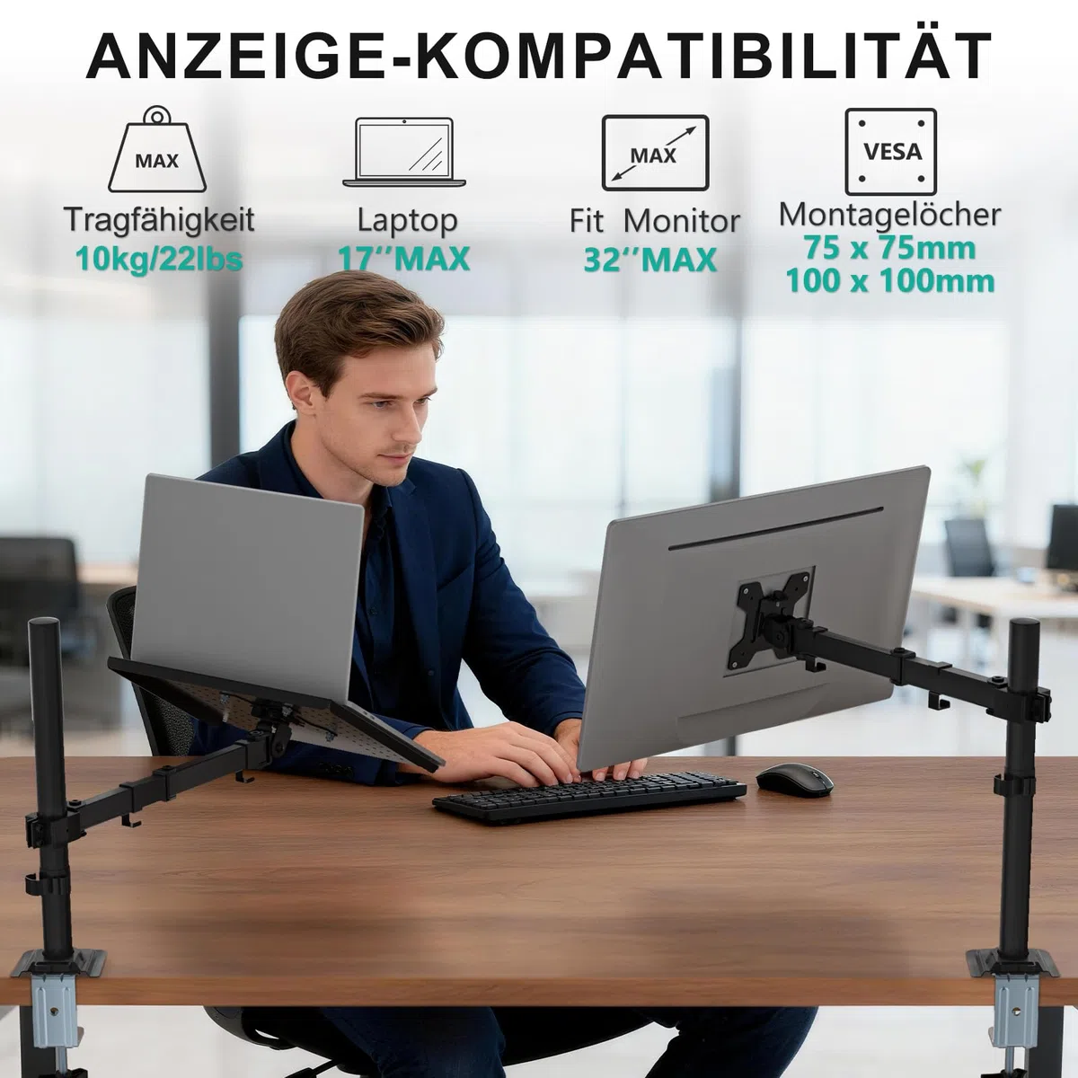 WALI Laptop Halterung für Schreibtisch – Ergonomisch Optimiert, Für 17 Zoll Laptops, Voll Verstellbar mit Belüfteter Kühlplattform, 10 kg Tragkraft (M00LP),Schwarz