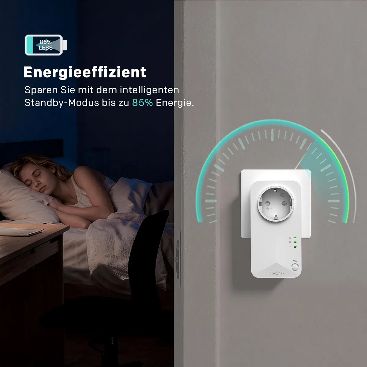 STRONG AV600 Mbit/s Powerline Adapter Setmit Steckdose, HomePlug AV2 Powerline Internet Verstärker, Plug & Play, EIN-Knopf-Sicherheit, Energiesparmodus, 100 Mbit/s LAN Ports, ideal für TV, PC