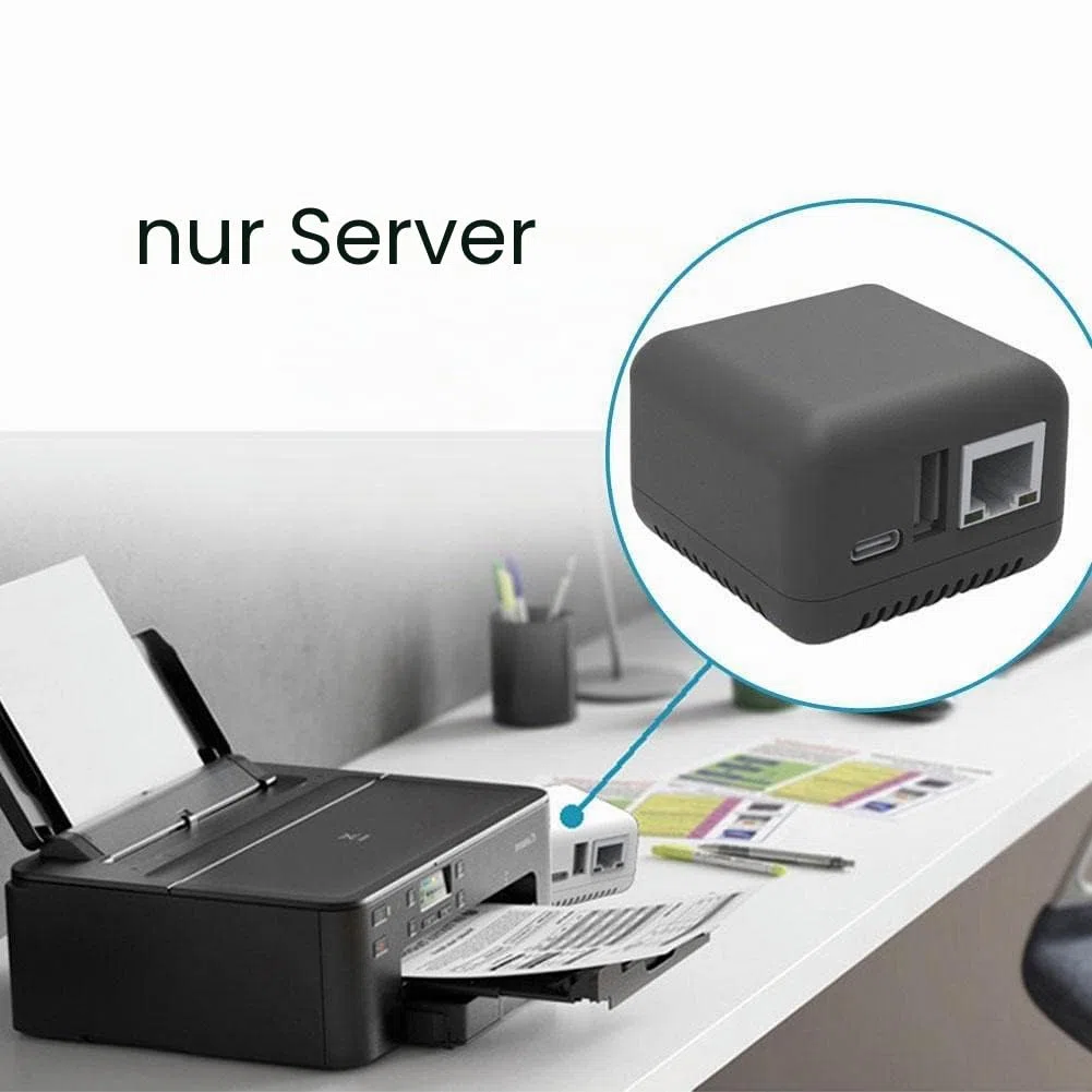 Kabelloser Mini-Druckserver-Adapter für USB-Drucker, USB-2.0-Anschluss, schneller 10/100 Mbit/s, RJ-45-LAN-Port, Ethernet, Druck-graue Netzwerkversion