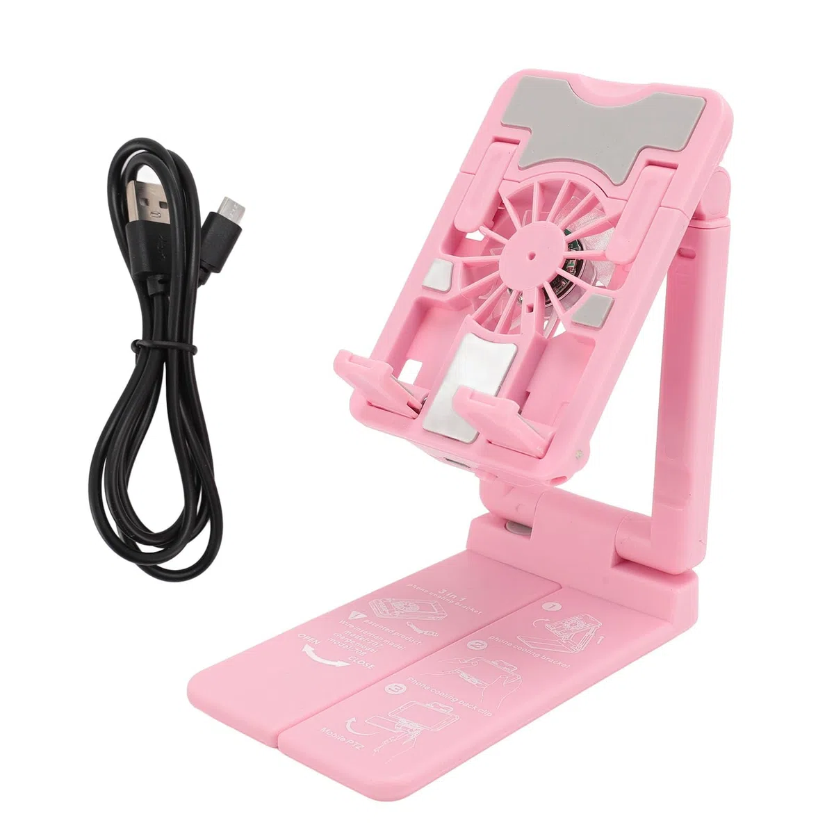 Handy-Kühler, Handy-Kühlerständer mit Verstellbarer Höhe und RGB-Lichtern – Schneller Lüfter für Live-Streaming und Gaming – Kompatibel mit Geräten von 62 Mm Bis 80 Mm (Rosa)
