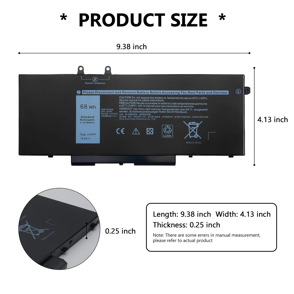 68Wh 3HWPP Kompatibel mit Dell Latitude 5410 5510 5501 5401 5411 5511 Präzision 3541 3551, Inspiron 7706 2-in-1, Inspiron 17 7500 7506 2-in-1 Schwarz 03HWPP 10X1J N2NLL 1VY7F 451-BCMN
