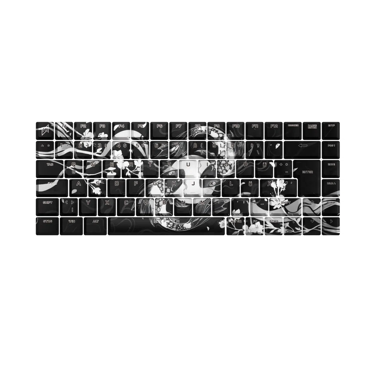 Nyfter - Premium Koi Blossom Keycaps ISO 60% und 75% Custom Keycaps ISO Layout für Mechanische Tastaturen (Black, 75%)