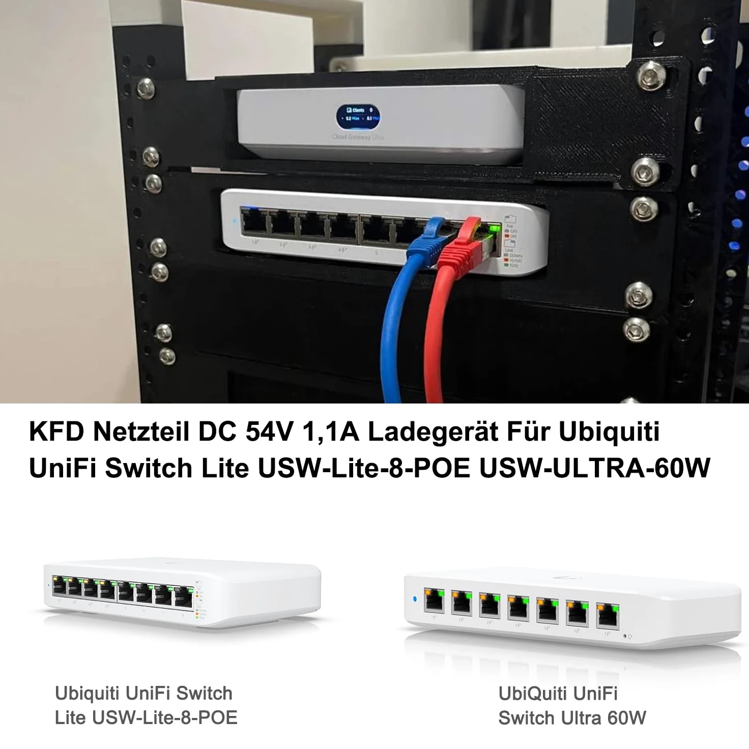KFD 54V DC Power Supply Netzteil für UbiQuiti UniFi Switch Network USW-Ultra-60W Ultra 60W 8 Port Layer 2, Ubiquiti UniFi Switch USW-Lite-8-PoE Gigabit Ethernet NY-PW0L2-05401100 54Volt 1,1A Ladegerät