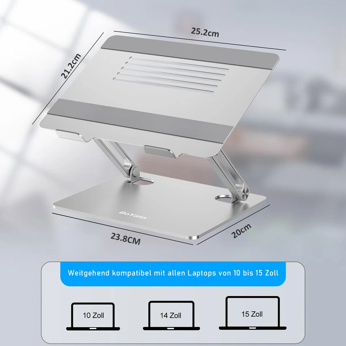BoYata Laptopständer, Multi-Angle Laptop Ständer mit Heat-Vent, Verstellbarer Notebook Ständer Kompatibel für Laptops (10-15 Zoll) einschließlich MacBook Pro/Air, Dell, HP, Samsung (Silber)