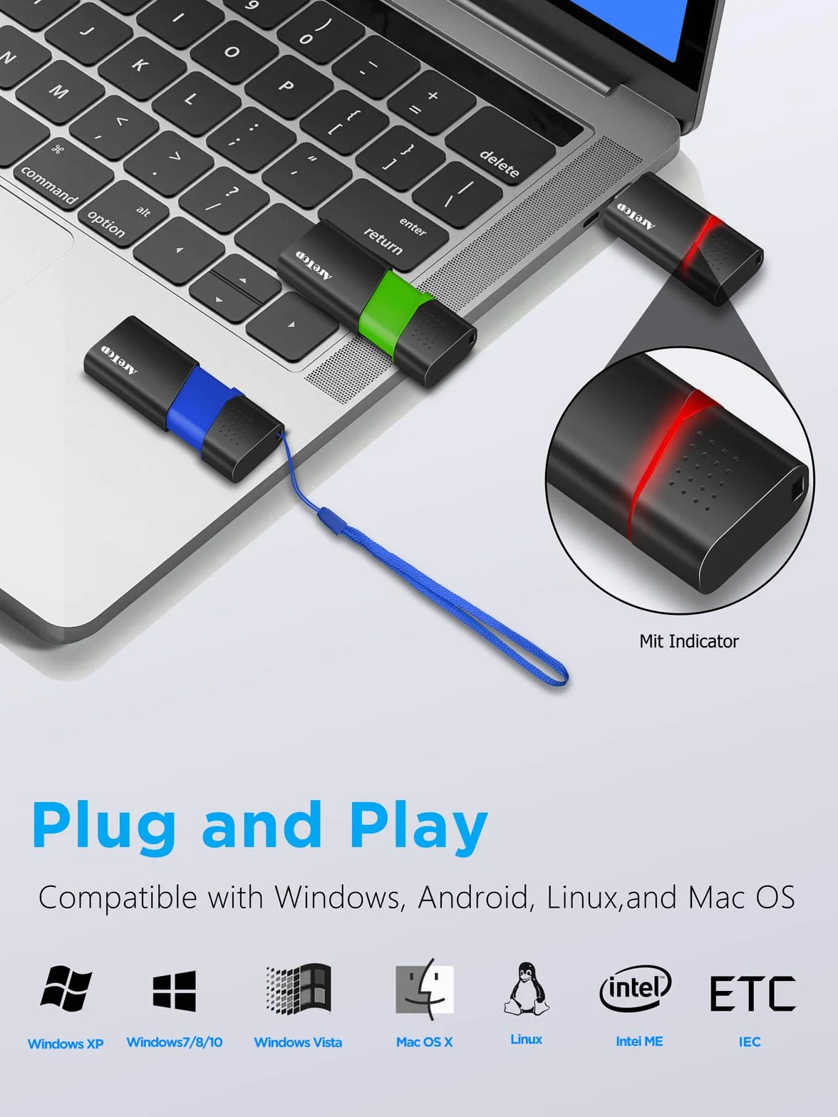 AreTop USB Stick 3.0 32GB 5 Stück Speichersticks Flash Drive High Speed, Lesegeschwindigkeit von bis zu 100 MB/s, mit 1 Stück USB-C Adapter, kompatibel mit PC, Laptop, Auto und Spielkonsole