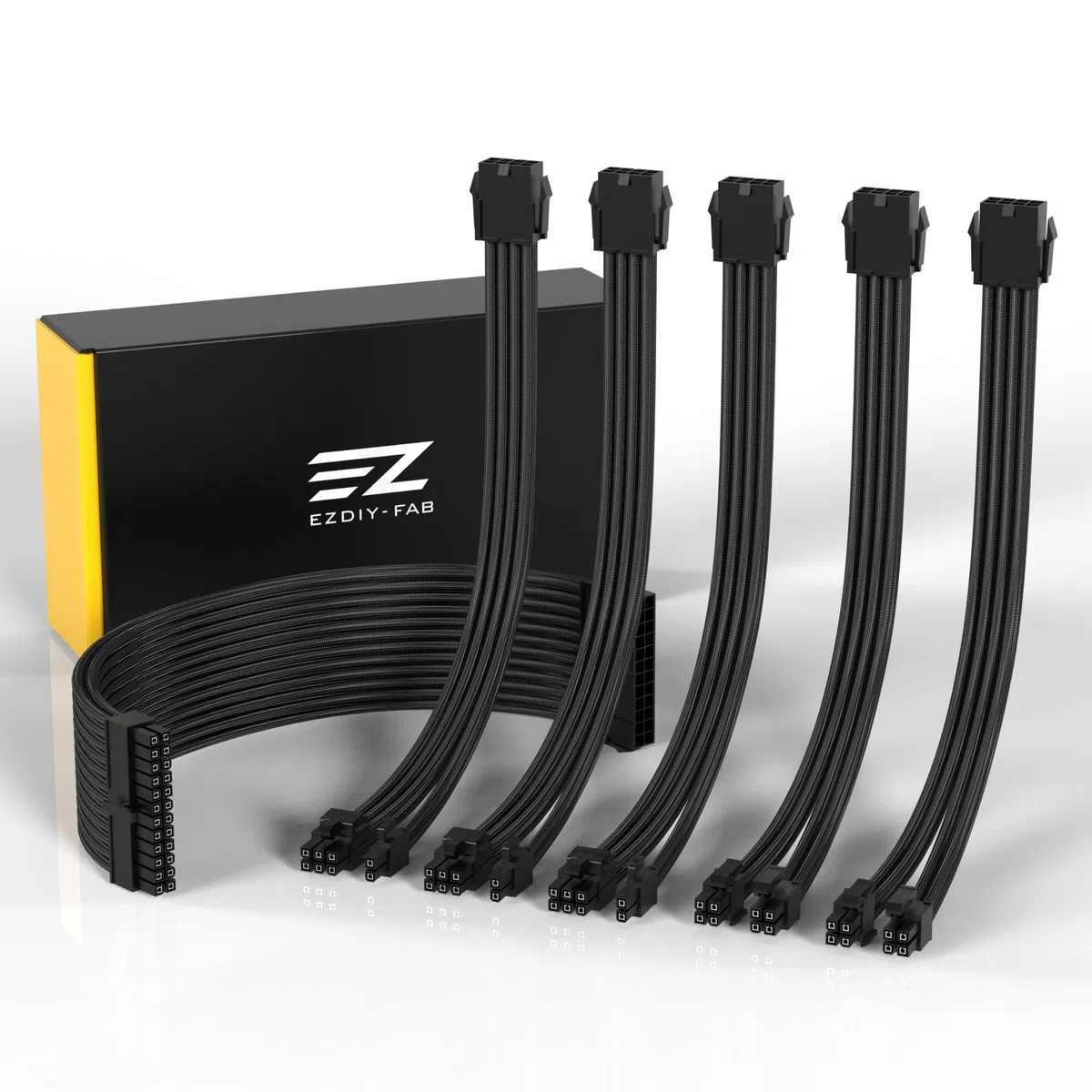 EZDIY-FAB PSU Kabelverlängerung Ummantelt Custom Mod GPU PC Netzteil Weiches Nylongeflecht mit Kamm Kit 24PIN/3x 8PIN bis 6+2Pin/ 2X 8PIN bis 4+4PIN-300MM/11.8in-Schwarz