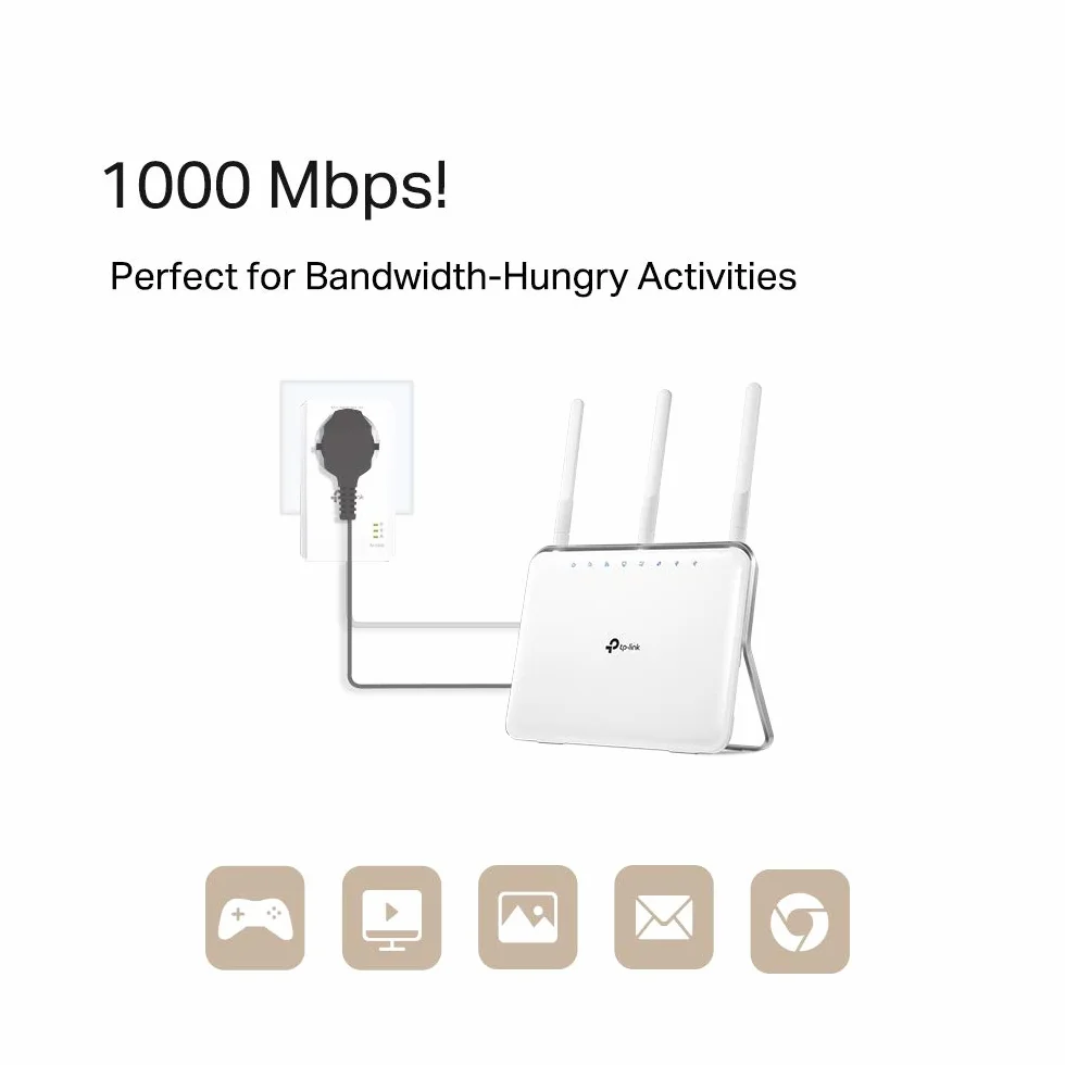 TP-Link TL-PA7017P AV1000 Gigabit Powerline Adapter mit Steckdose (1x Gigabit Port, Plug und Play, energiesparend, Kompatibel mit TP-Link HomePlug AV Powerline-Adaptern)