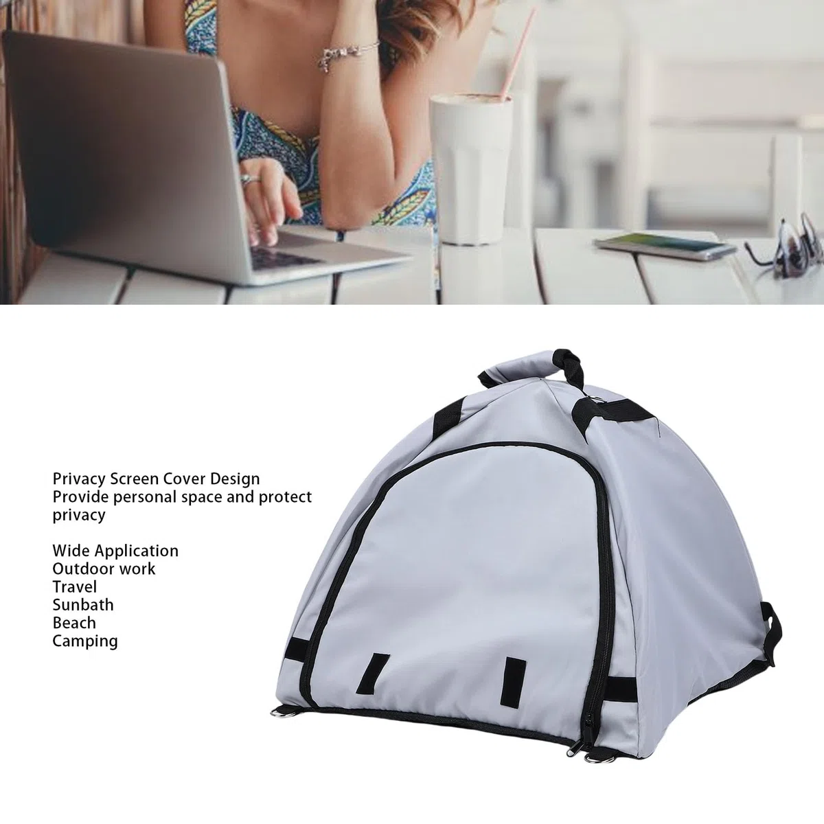 Srliya Sonnenschutz-Laptop-Zelt, Oxford-Stoff, Wasserfeste Laptop-Abdeckung mit Sichtschutzhaube, Faltbare -Haube für Outdoor-Aktivitäten