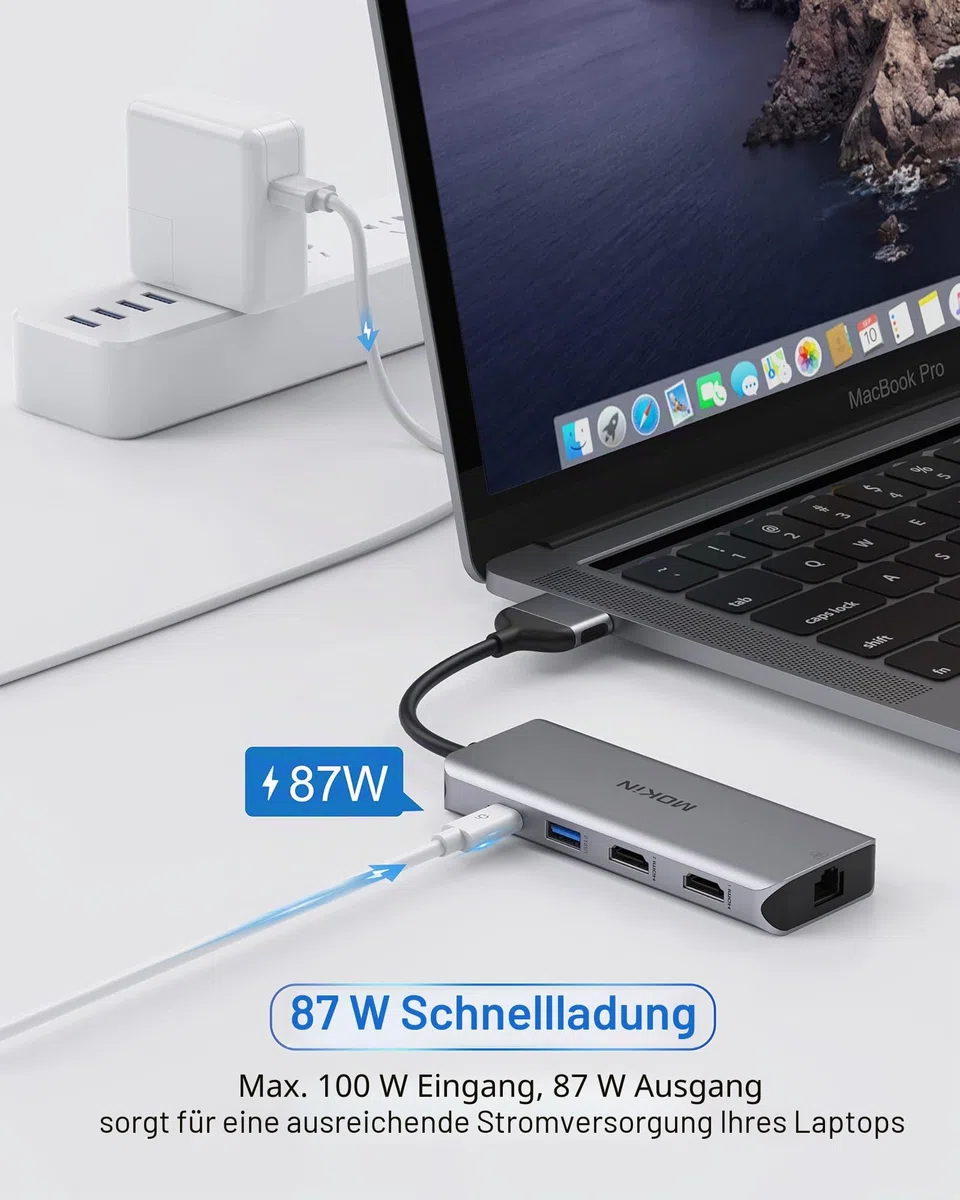 MOKiN MacBook Pro Dockingstation mit dual Monitor und hdmi Adapter, 9 in 2 USB-C Adapter für MacBook Pro Air, Mac HDMI Dock Dongle, USB-C auf HDMI Ethernet 3X USB SD/MicroSD 100W PD