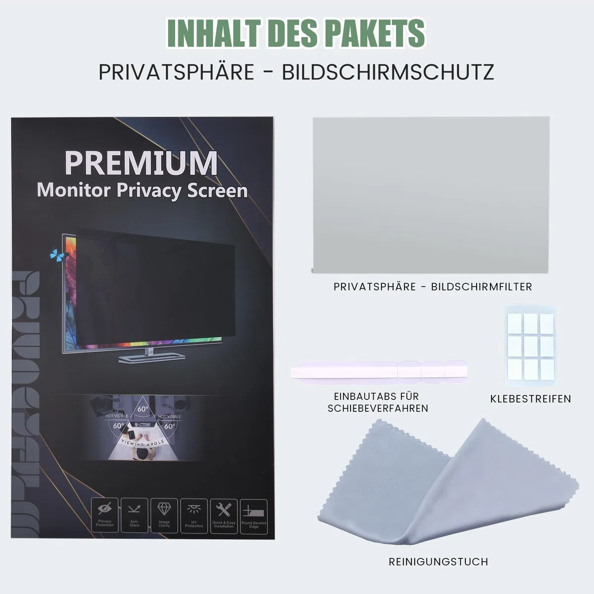 Blickschutzfolie für 31,5 Zoll 16:9 Monitor, Abnehmbarer Sichtschutzfilter mit Blaulichtfilter, HD Privacy Screen 31.5 mit Anti-Glare & Blendschutz, Breite x Höhe: 697 mm x 392 mm